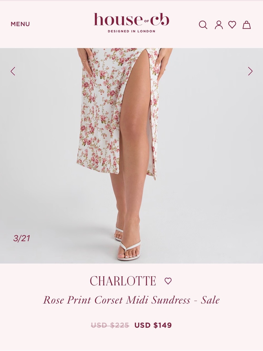 House of CB  Charlotte Rose print corset midi  Dress with Side Slit - Picture 5 of 14